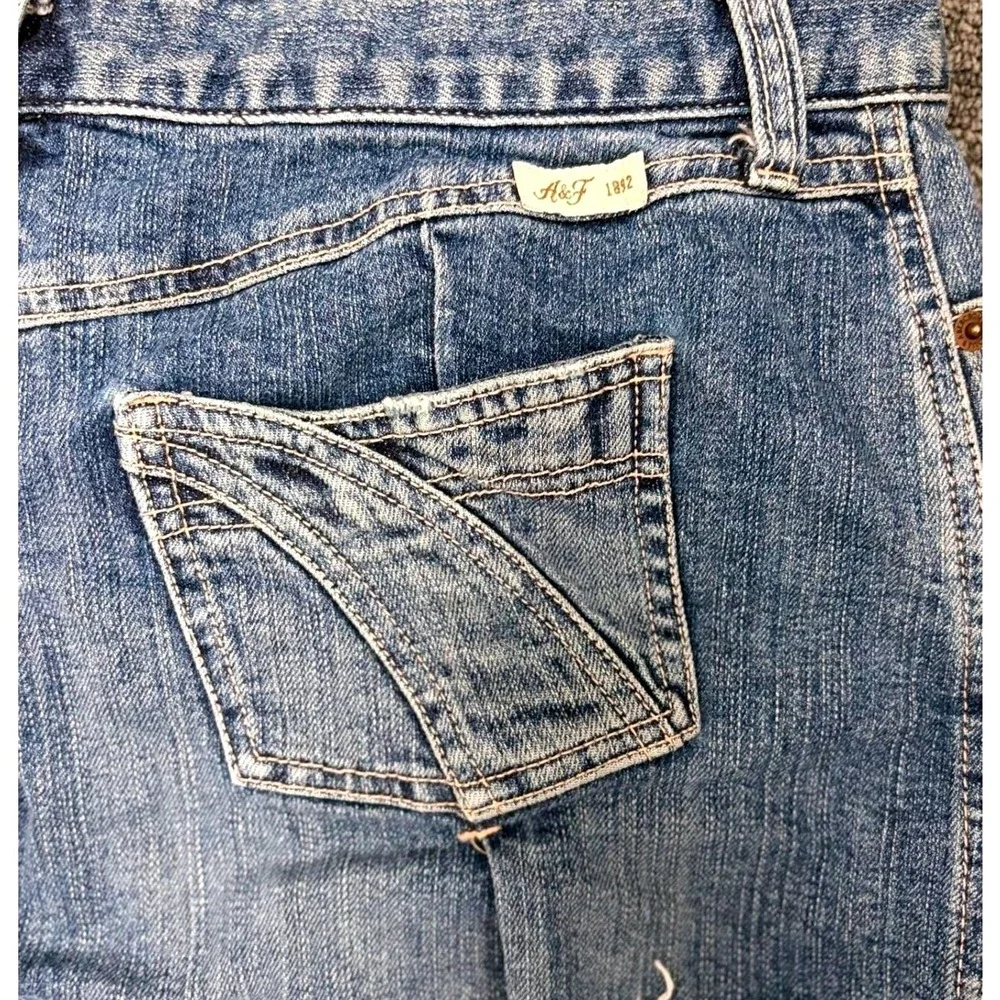 Abercrombie & Fitch Y2K Denim Mini Skirt Blue‎ Pleated Raw Hem Womens Size 6